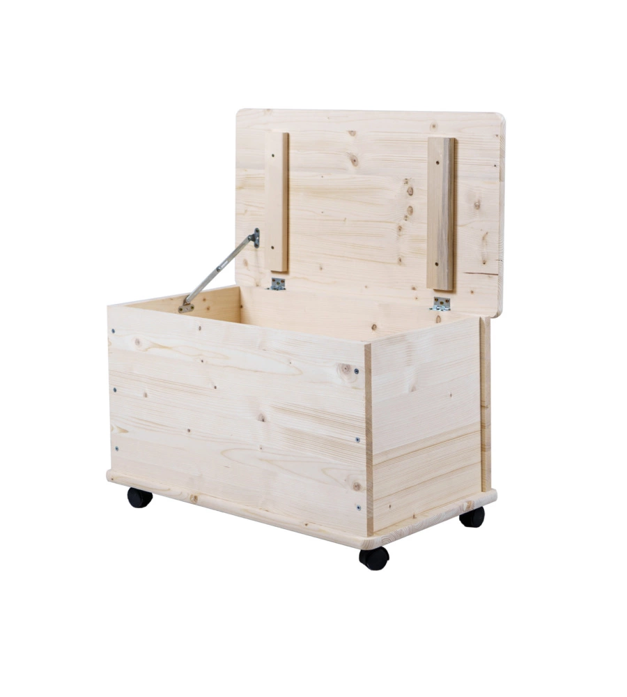 BAULE PORTATUTTO IN LEGNO CON RUOTE CON CAPACITÀ 70 LITRI, 73X40X42,5 CM