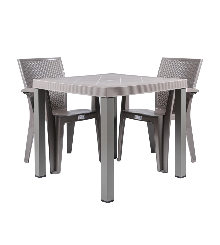 TAVOLO DA ESTERNO "BRIO" IN POLIPROPILENE E ALLUMINIO TAUPE 82X82X73 CM