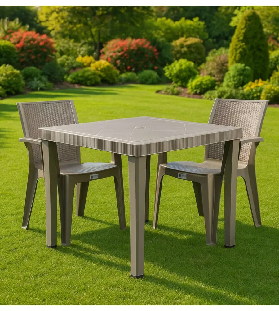 TAVOLO DA ESTERNO "BRIO" IN POLIPROPILENE E ALLUMINIO TAUPE 82X82X73 CM