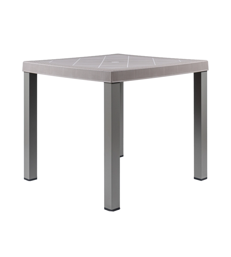 TAVOLO DA ESTERNO "BRIO" IN POLIPROPILENE E ALLUMINIO TAUPE 82X82X73 CM