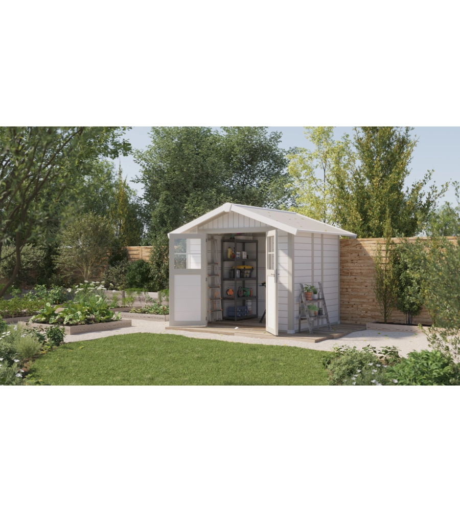 CASETTA DA GIARDINO IN PVC GROSFILLEX "DECO 5" BIANCO E GRIGIO-VERDE 295X261X236 CM - 22905140