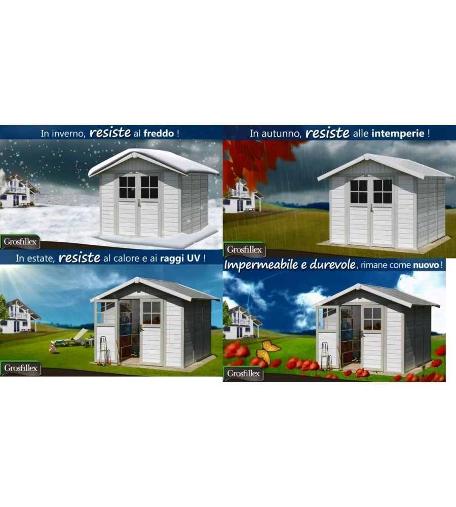 CASETTA DA GIARDINO IN PVC GROSFILLEX "DECO 5" BIANCO E GRIGIO-VERDE 295X261X236 CM - 22905140