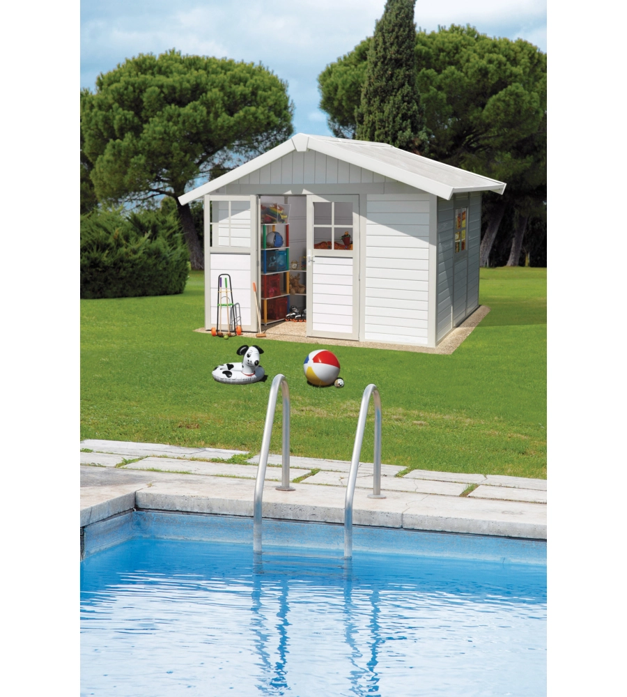 CASETTA DA GIARDINO IN PVC GROSFILLEX "DECO 7" BIANCO E GRIGIO-VERDE 370X298X250 CM - COD. 22907140