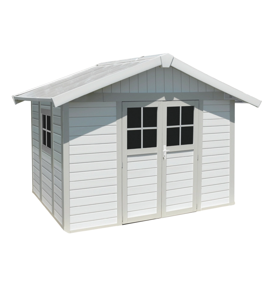 CASETTA DA GIARDINO IN PVC GROSFILLEX "DECO 7" BIANCO E GRIGIO-VERDE 370X298X250 CM - COD. 22907140