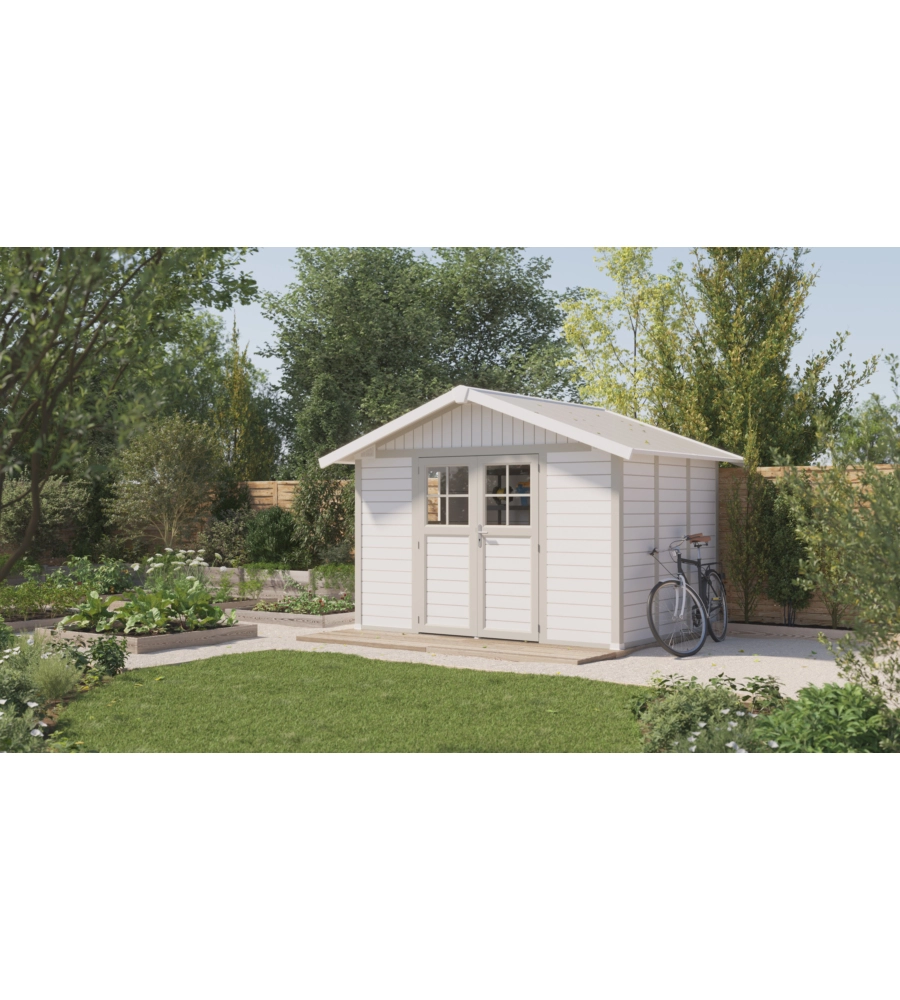 CASETTA DA GIARDINO IN PVC GROSFILLEX "DECO 7" BIANCO E GRIGIO-VERDE 370X298X250 CM - COD. 22907140