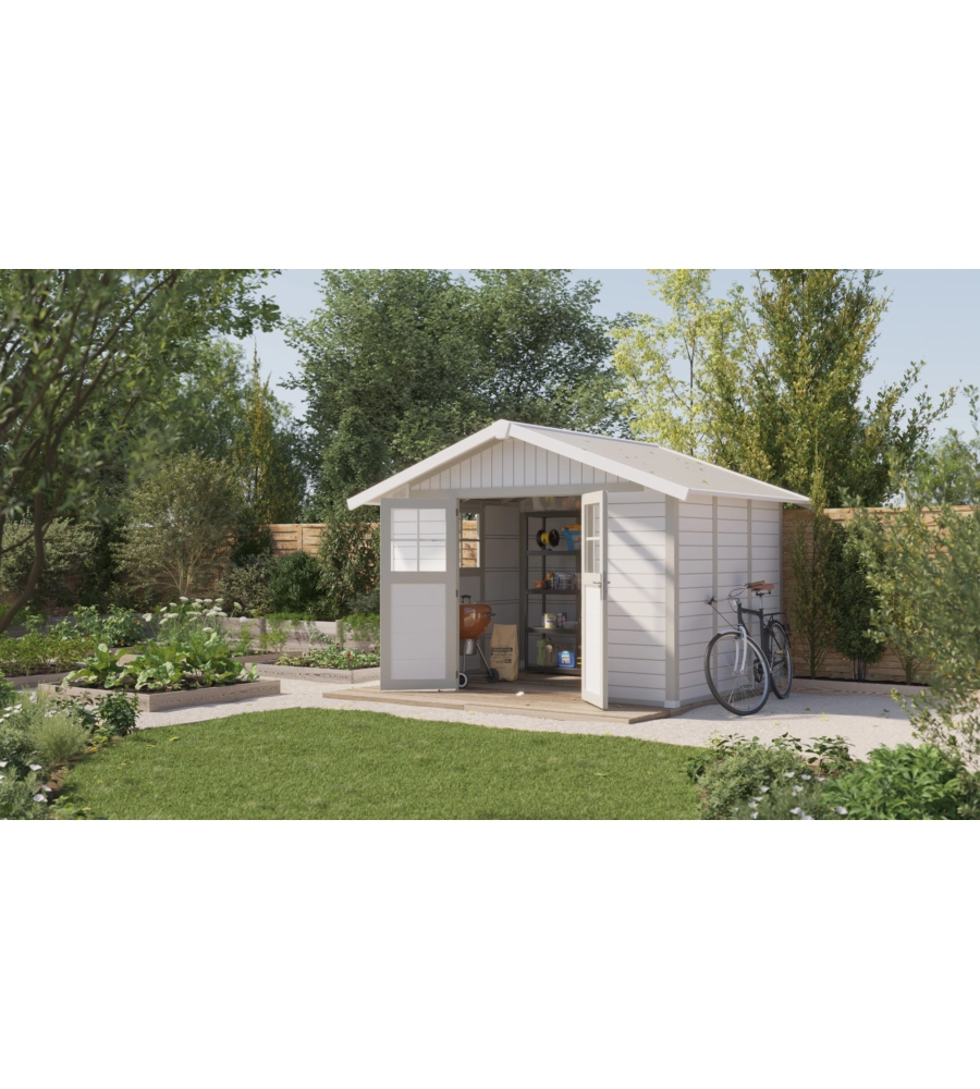 CASETTA DA GIARDINO IN PVC GROSFILLEX "DECO 7" BIANCO E GRIGIO-VERDE 370X298X250 CM - COD. 22907140