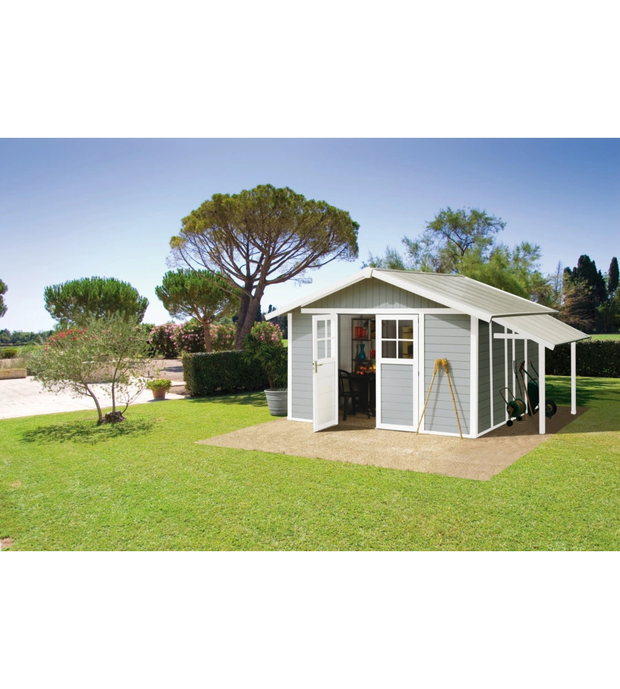 CASETTA DA GIARDINO IN PVC GROSFILLEX "DECO 7" GRIGIO E BIANCO 370X298X250 CM - COD. 22907235