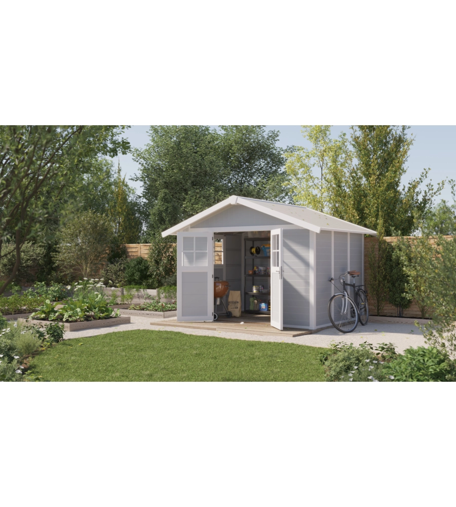 CASETTA DA GIARDINO IN PVC GROSFILLEX "DECO 7" GRIGIO E BIANCO 370X298X250 CM - COD. 22907235
