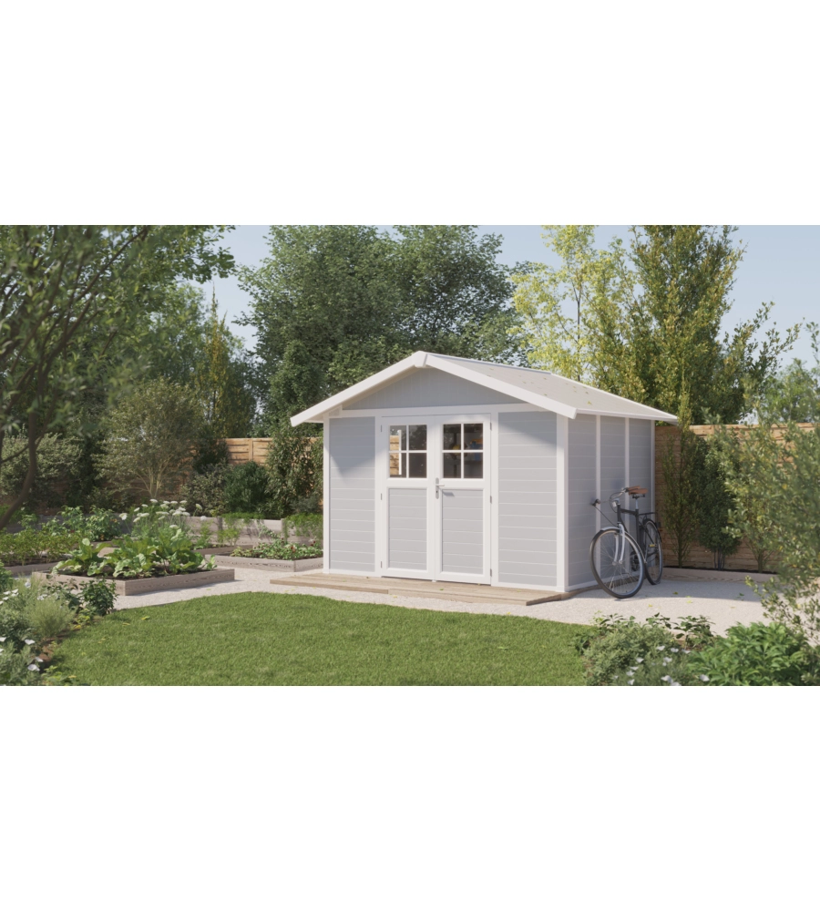 CASETTA DA GIARDINO IN PVC GROSFILLEX "DECO 7" GRIGIO E BIANCO 370X298X250 CM - COD. 22907235