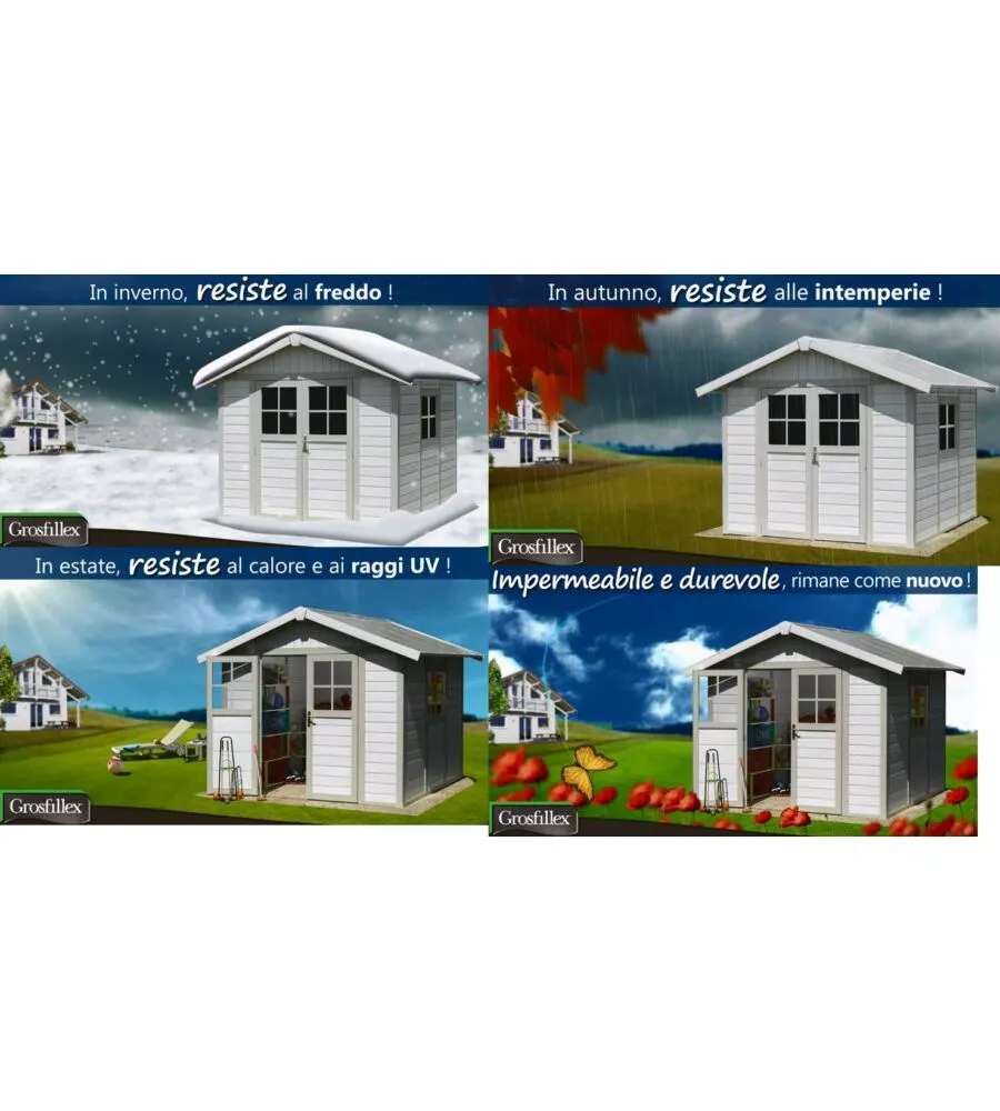 CASETTA DA GIARDINO IN PVC GROSFILLEX "DECO 7" GRIGIO E BIANCO 370X298X250 CM - COD. 22907235