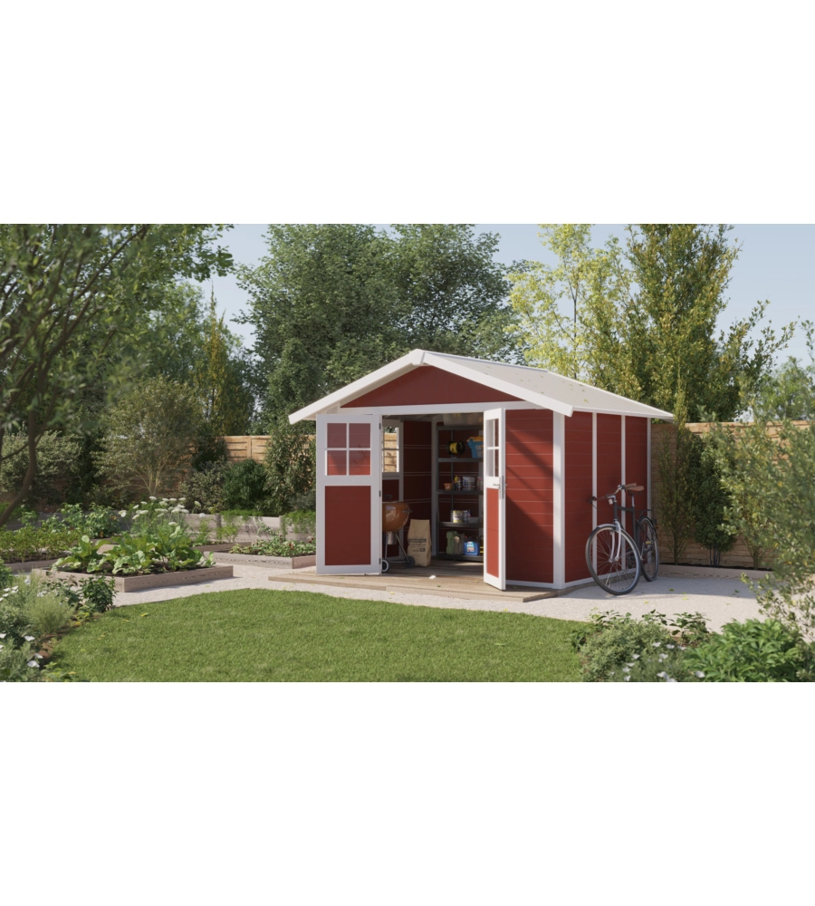 CASETTA DA GIARDINO IN PVC GROSFILLEX "DECO 7" ROSSO E BIANCO 370X298X250 CM - COD. 23007242