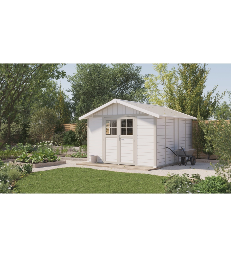 CASETTA DA GIARDINO IN PVC GROSFILLEX "DECO 11" BIANCO E GRIGIO-VERDE 370X407X250 CM - COD. 22911140