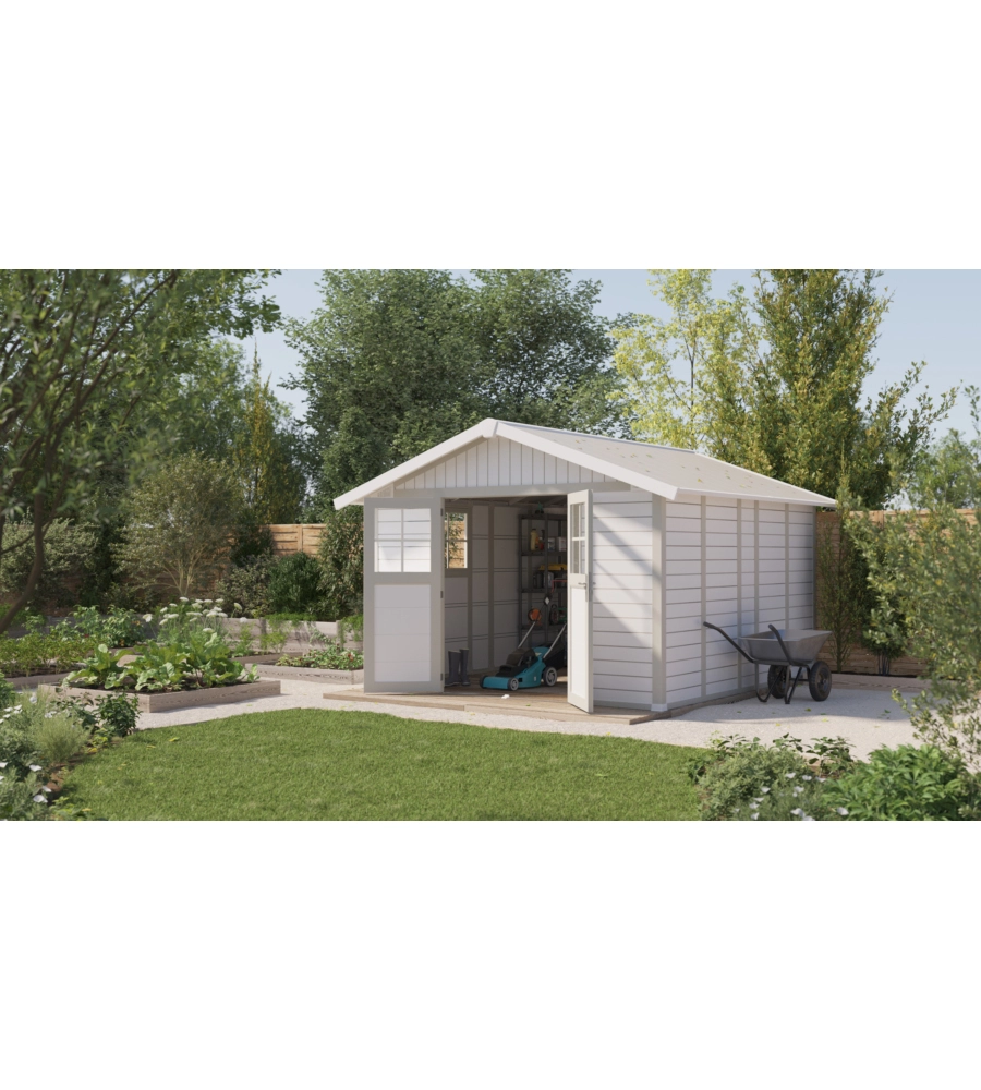 CASETTA DA GIARDINO IN PVC GROSFILLEX "DECO 11" BIANCO E GRIGIO-VERDE 370X407X250 CM - COD. 22911140