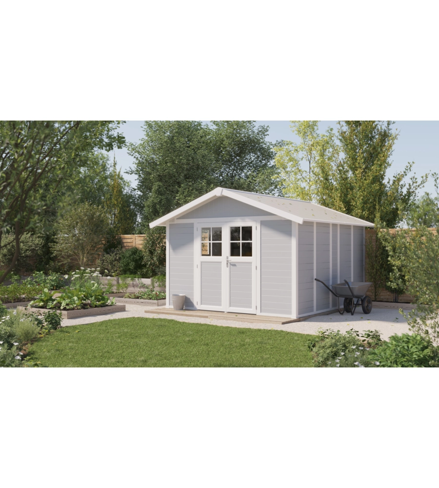 CASETTA DA GIARDINO IN PVC GROSFILLEX "DECO 11" GRIGIO E BIANCO 370X407X250 CM - COD. 22911235