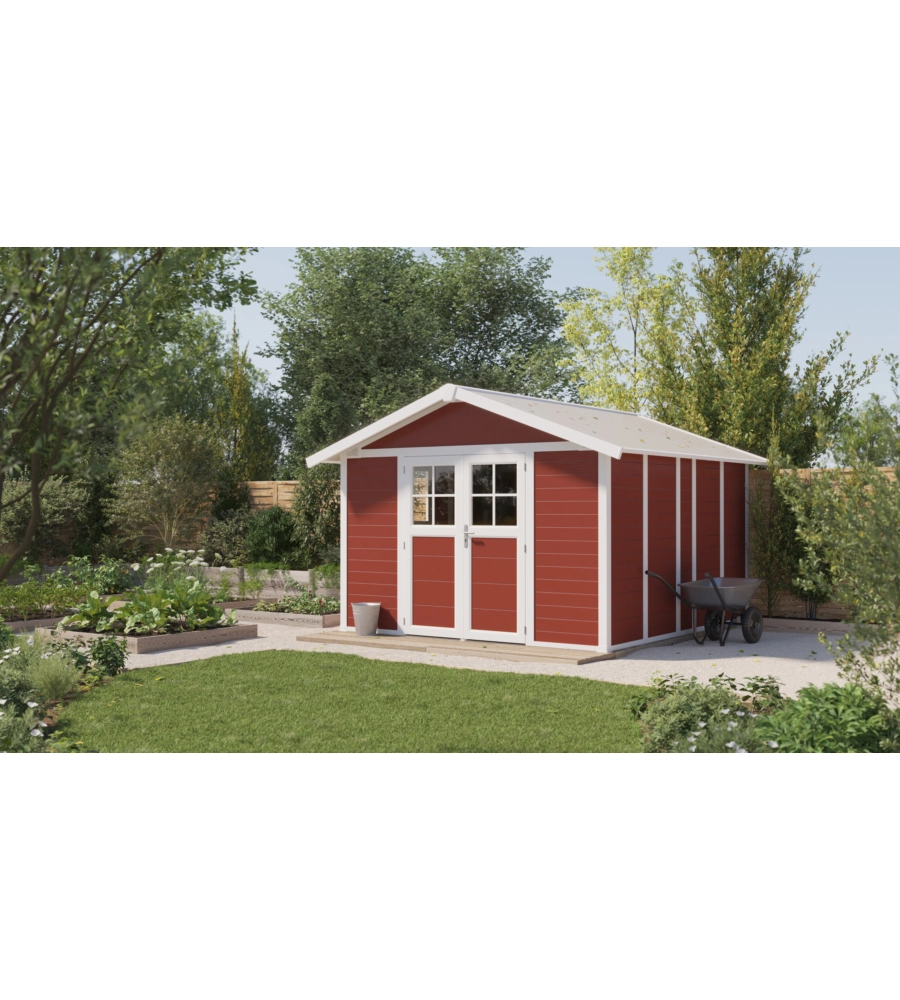CASETTA DA GIARDINO IN PVC GROSFILLEX "DECO 11" ROSSO E BIANCO 370X407X250 CM - COD. 23011242