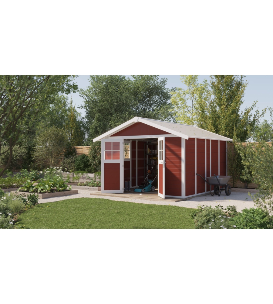 CASETTA DA GIARDINO IN PVC GROSFILLEX "DECO 11" ROSSO E BIANCO 370X407X250 CM - COD. 23011242