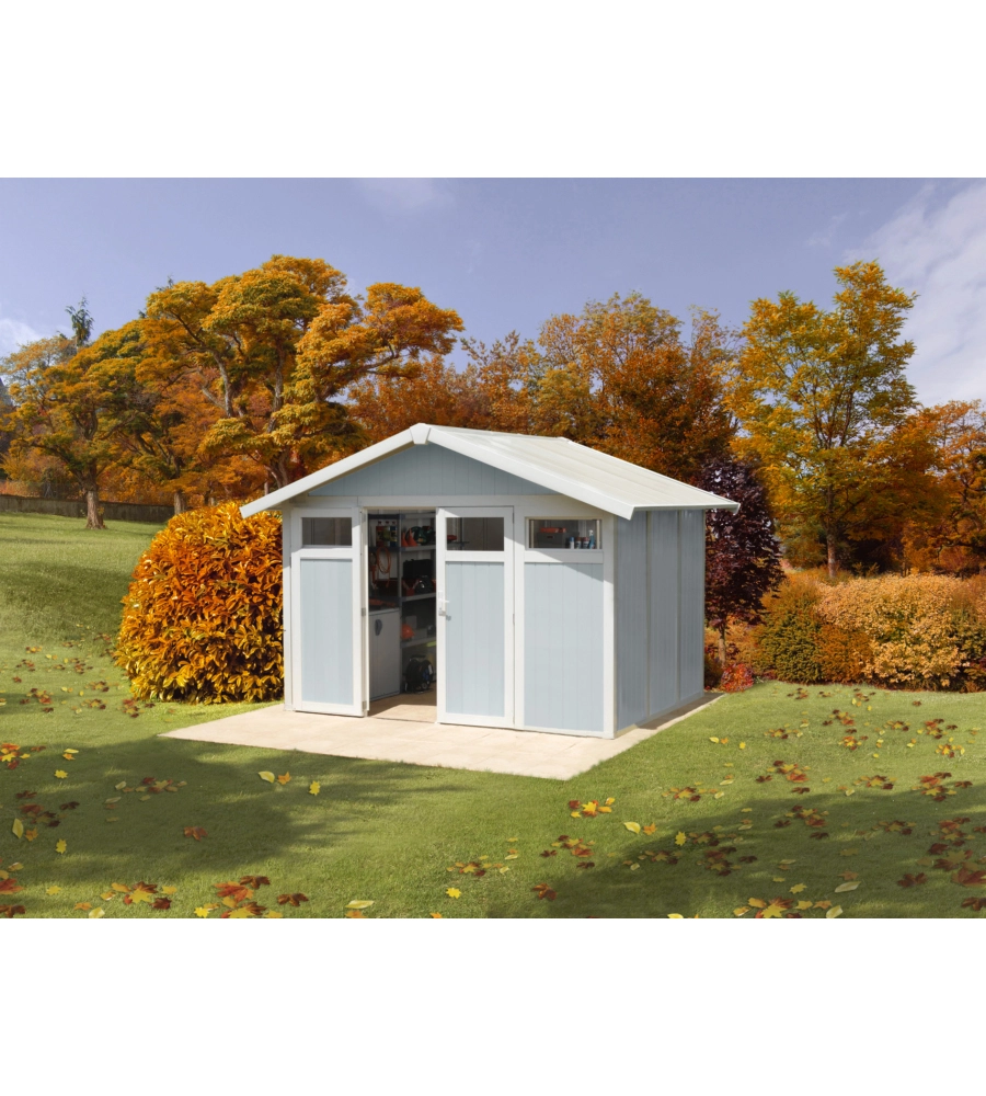 CASETTA DA GIARDINO IN PVC GROSFILLEX "UTILITY 7" GRIGIO-AZZURRO E BIANCO 370X298X250 CM - COD. 22807137