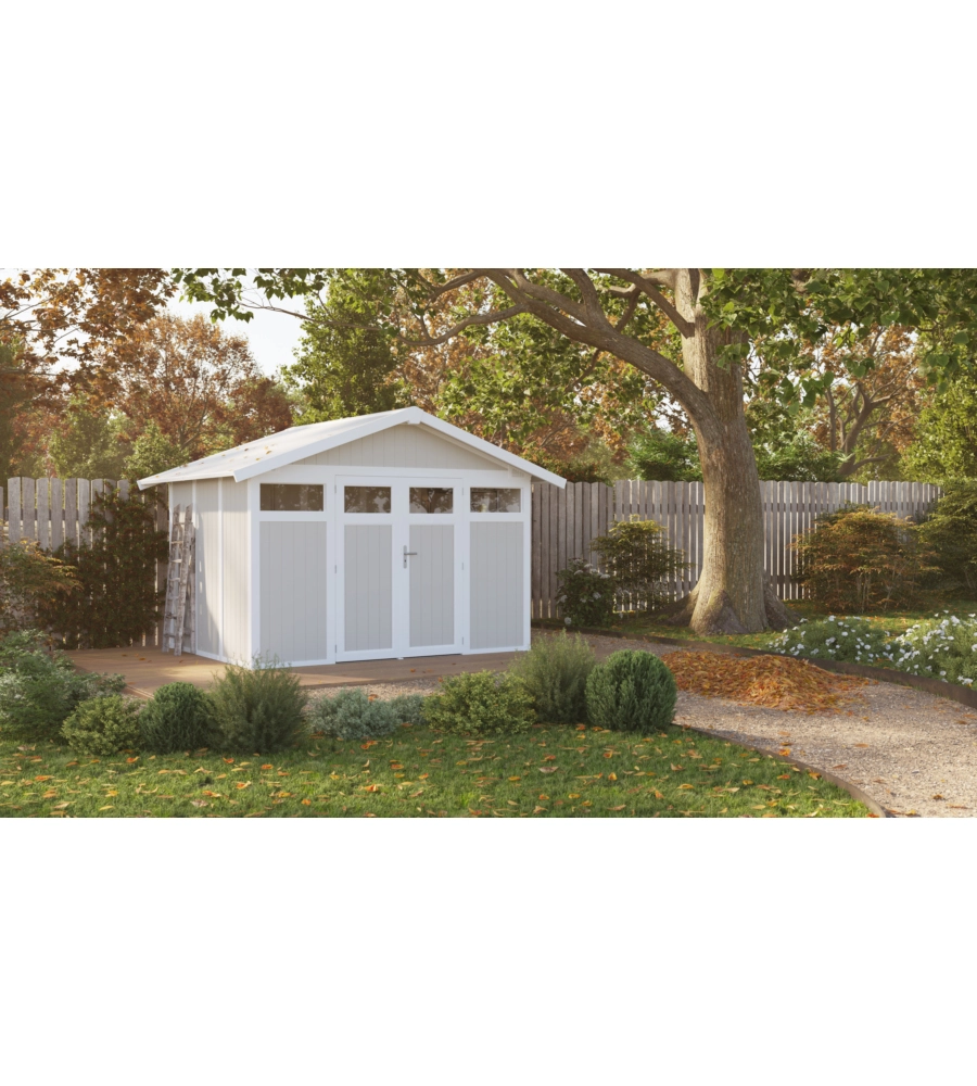 CASETTA DA GIARDINO IN PVC GROSFILLEX "UTILITY 7" GRIGIO-VERDE E BIANCO 370X298X250 CM - COD. 22807138