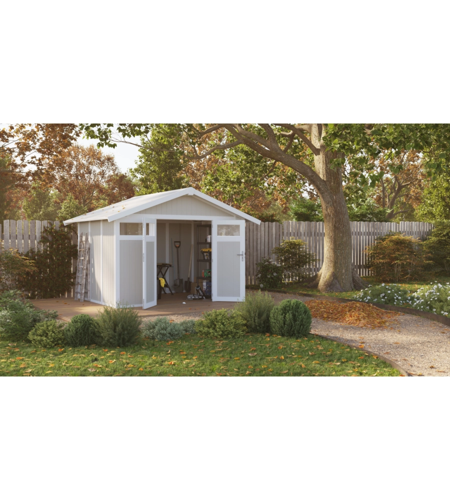 CASETTA DA GIARDINO IN PVC GROSFILLEX "UTILITY 7" GRIGIO-VERDE E BIANCO 370X298X250 CM - COD. 22807138