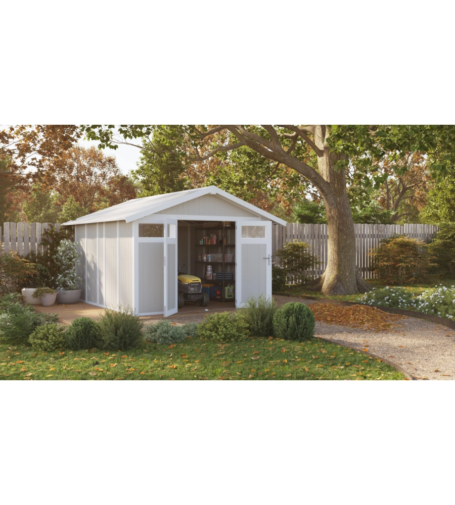 CASETTA DA GIARDINO IN PVC GROSFILLEX "UTILITY 11" GRIGIO-VERDE E BIANCO 370X407X250 CM - COD. 22811138