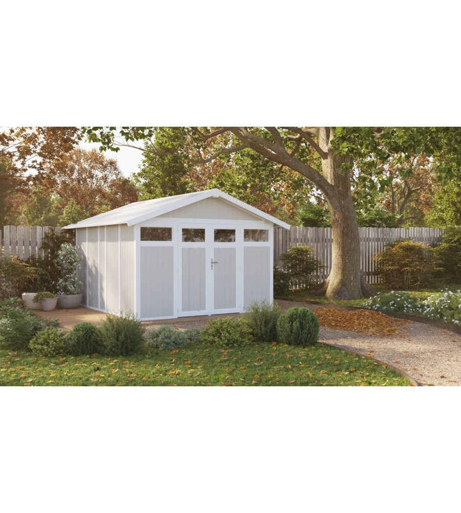CASETTA DA GIARDINO IN PVC GROSFILLEX "UTILITY 11" GRIGIO-VERDE E BIANCO 370X407X250 CM - COD. 22811138