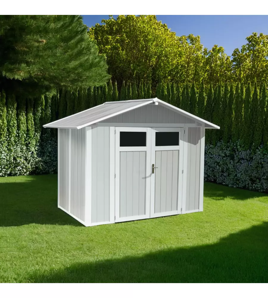 CASETTA DA GIARDINO IN PVC GROSFILLEX "UTILITY 4" GRIGIO-VERDE E BIANCO 295X188X236 CM - COD. AB804138