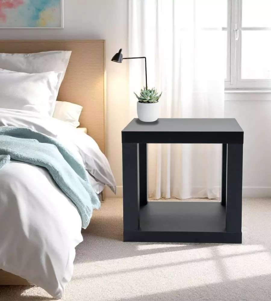 CUBO MULTIFUNZIONE TAVOLINO E COMODINO IN MDF E PVC NERO 40X40X38 CM
