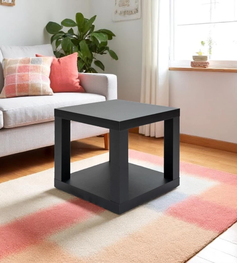 CUBO MULTIFUNZIONE TAVOLINO E COMODINO IN MDF E PVC NERO 40X40X38 CM