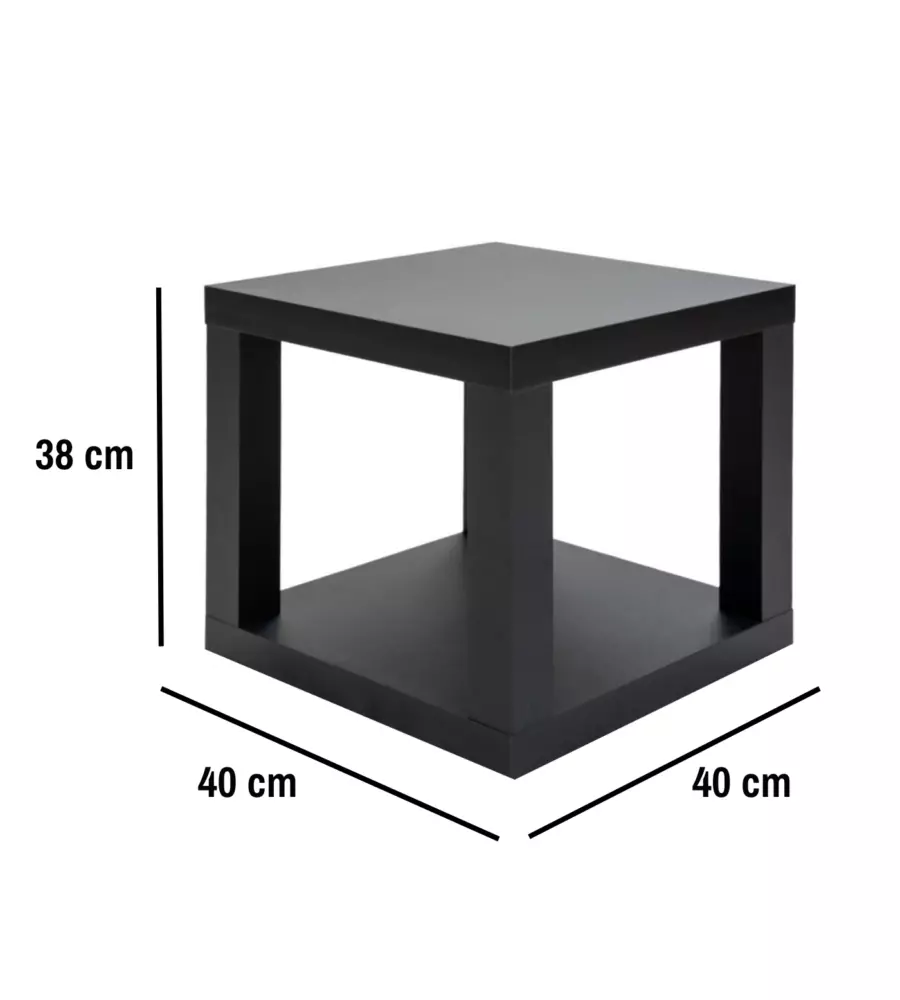 CUBO MULTIFUNZIONE TAVOLINO E COMODINO IN MDF E PVC NERO 40X40X38 CM