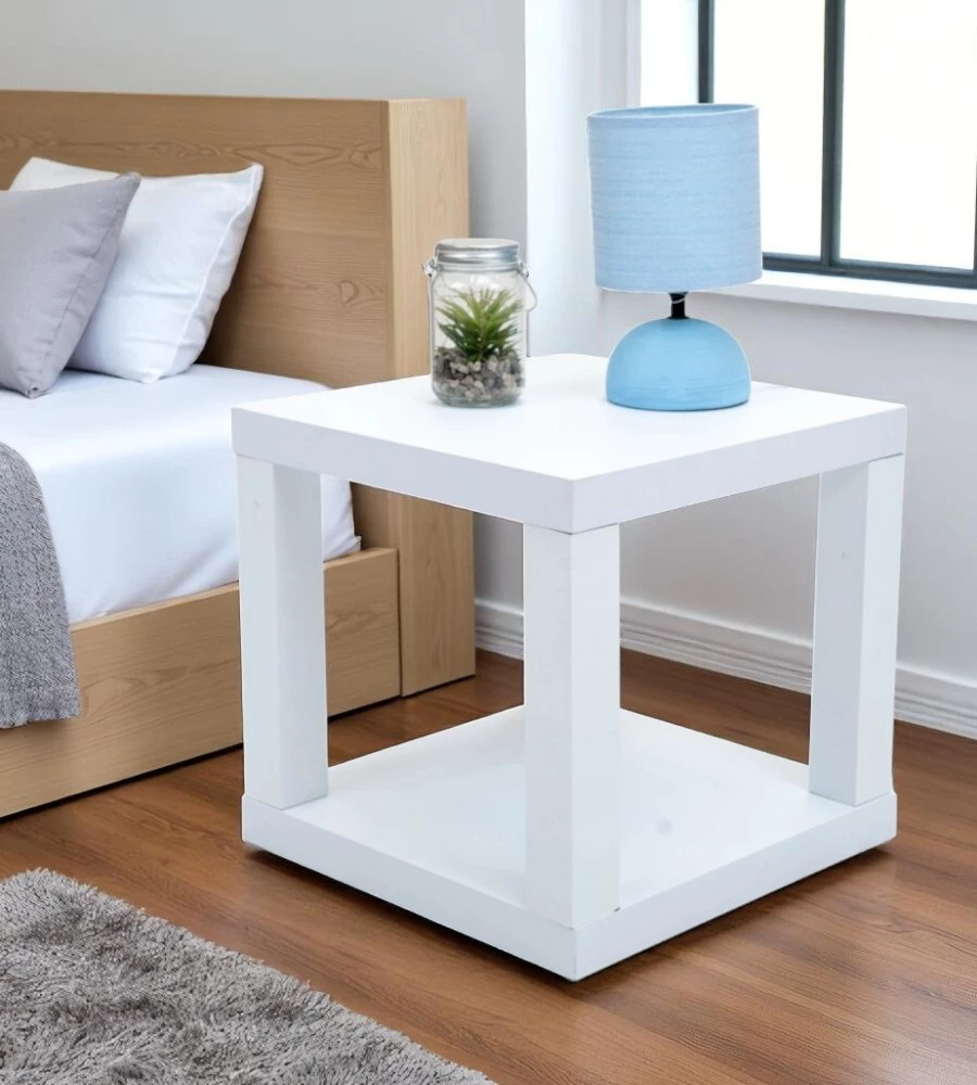 CUBO MULTIFUNZIONE TAVOLINO E COMODINO IN MDF E PVC BIANCO 40X40X38 CM