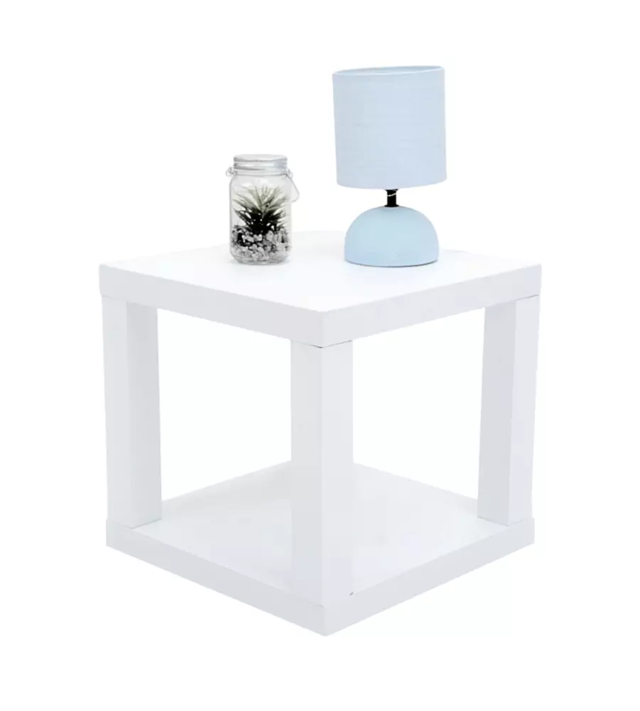 CUBO MULTIFUNZIONE TAVOLINO E COMODINO IN MDF E PVC BIANCO 40X40X38 CM