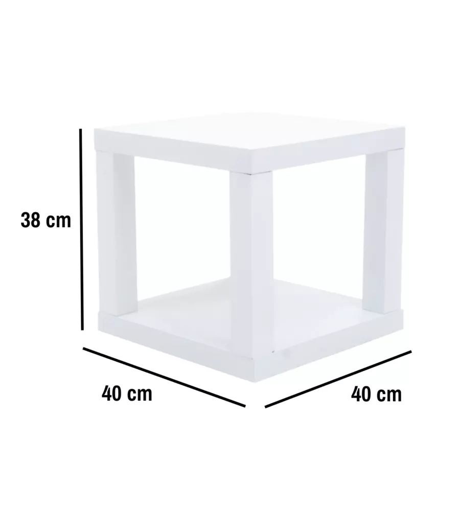 CUBO MULTIFUNZIONE TAVOLINO E COMODINO IN MDF E PVC BIANCO 40X40X38 CM