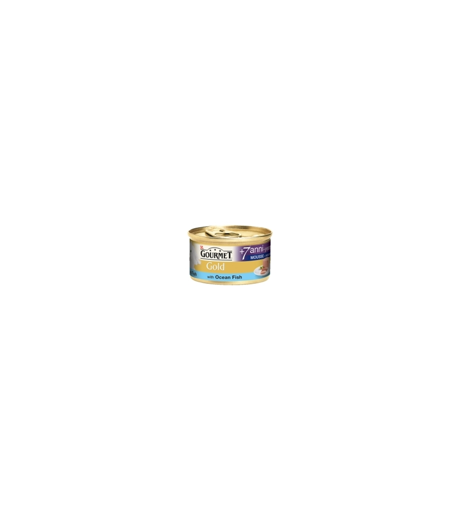 GOURMET GOLD MOUSSE +7 ANNI, ALIMENTO UMIDO PER GATTO CON PESCE DELL'OCEANO.