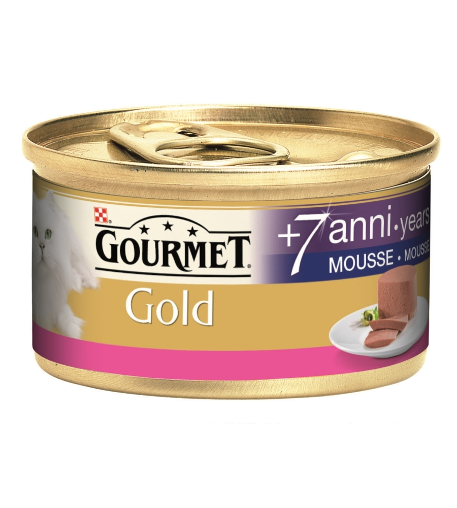GOURMET GOLD MOUSSE +7 ANNI,  ALIMENTO UMIDO PER GATTO CON SALMONE.