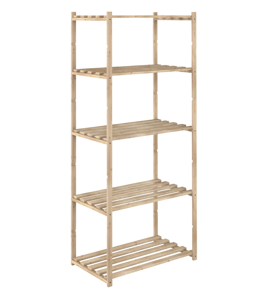SCAFFALE IN LEGNO DI PINO CON 5 RIPIANI - 171X65X40 CM