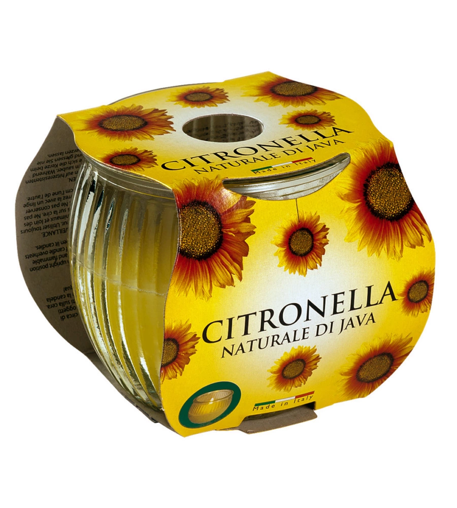 BICCHIERE IN VETRO "MAIORCA" CON CANDELA ALLA CITRONELLA, 7,5X7,5X7,5 CM