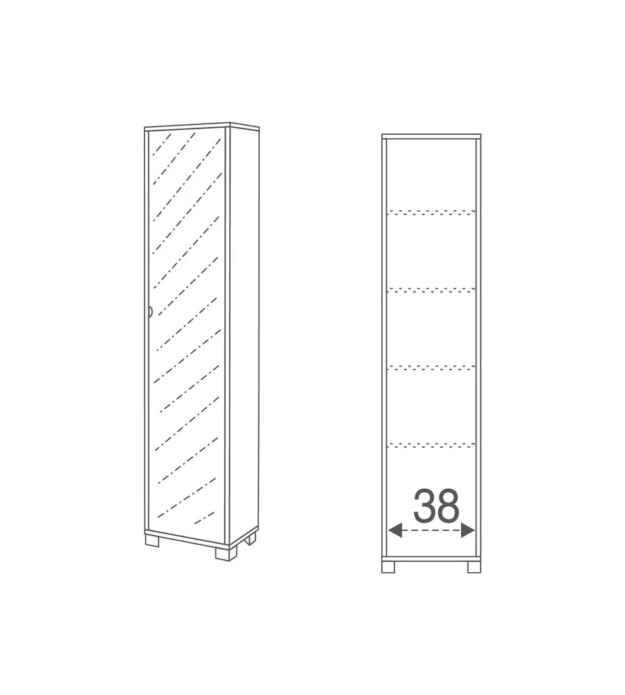 MOBILE COLONNA 1 ANTA CON SPECCHIO BIANCO, 43X29X190 CM