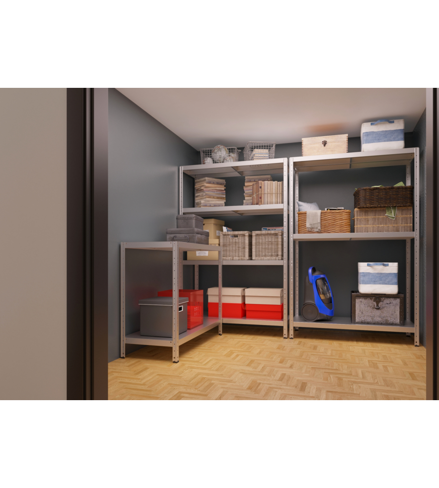 Catter House Scaffale Metallico MAX Pro 90x40x180 Cm – 5 Ripiani Regolabili, Zincato, Portata 875 Kg, Colore Grigio E Legno, Per Garage, Cantine E Uso Professionale