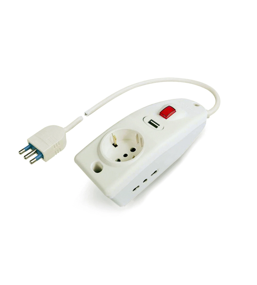POLY POOL - PRESA MULTIPLA "COMPACT" 3 PRESE E 1 PRESA USB 1,5 M CAVO INTERRUTTORE BIANCA