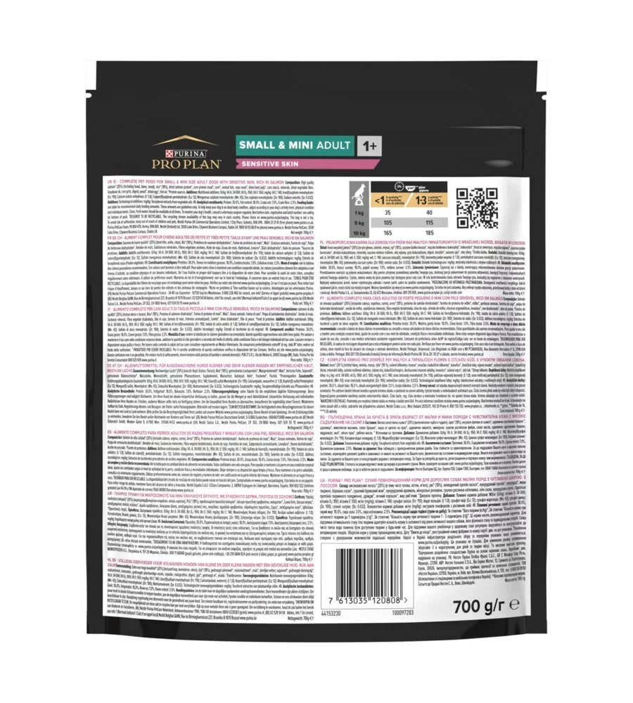 CROCCHETTE PER CANI PURINA "PRO PLAN" ADULTO DI TAGLIA PICCOLA CON SALMONE SENSITIVE SKIN 700 GR