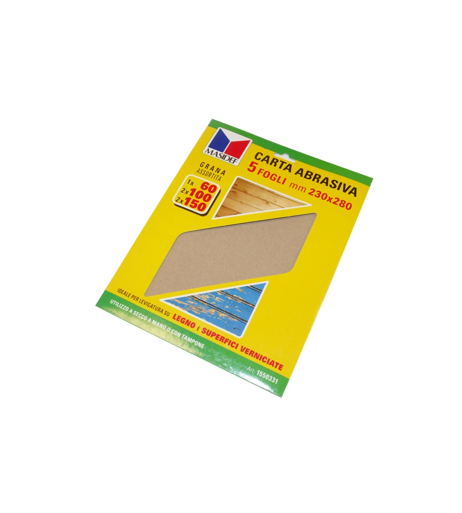 FOGLI CARTA ABRASIVA PER LEGNO E SUPERFICI VERNICIATE 5 PZ.