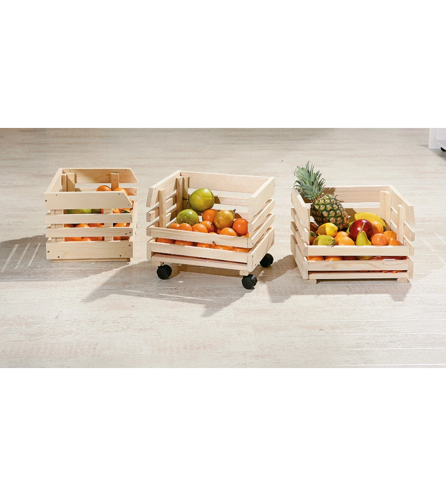 SET 3 CASSETTE CON RUOTE - PINO MASSELLO FINITURA NATURALE