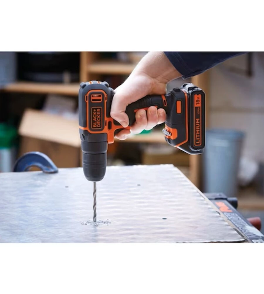 KIT VALIGETTA TRAPANO AVVITATORE A PERCUSSIONE A BATTERIA BLACK+DECKER "BDCHD18KB-QW" 2 BATTERIE 18V