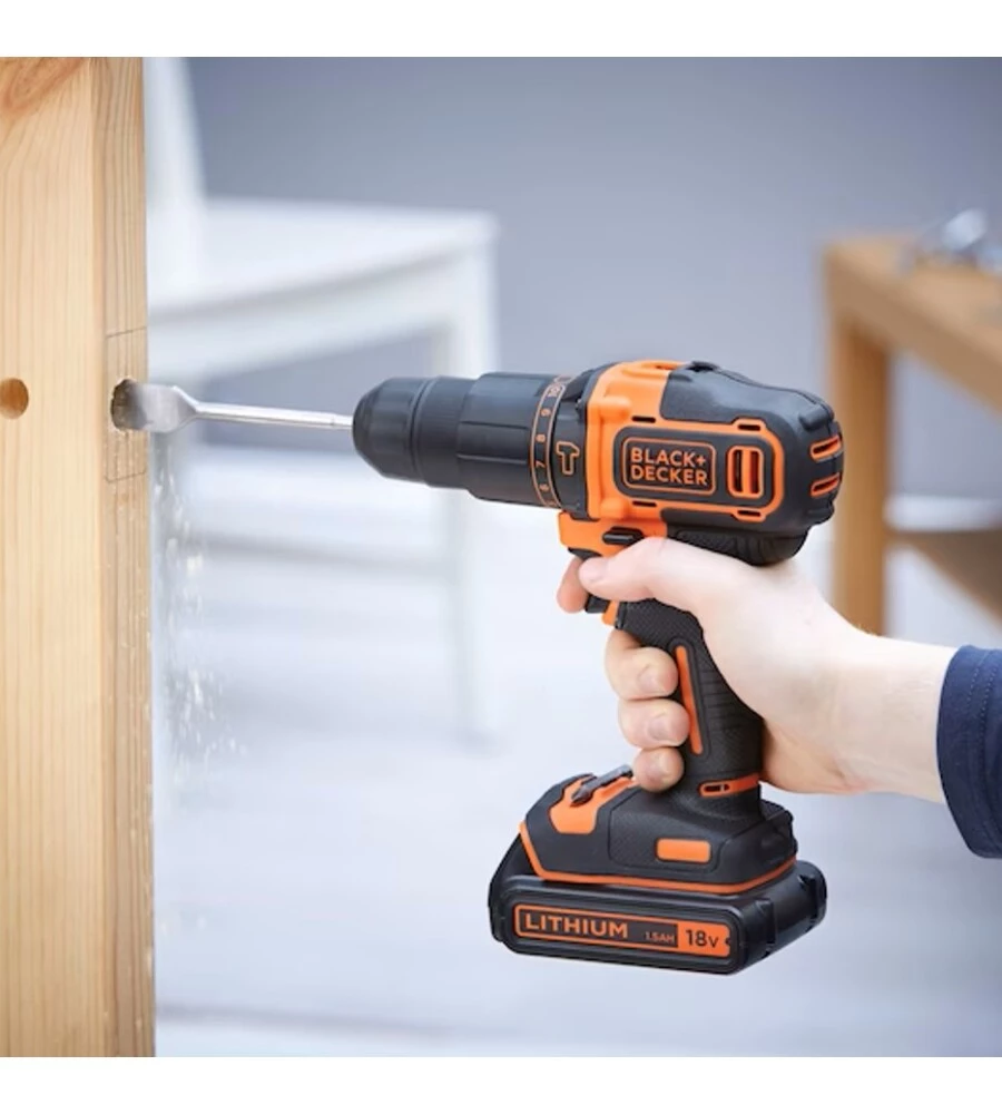 KIT VALIGETTA TRAPANO AVVITATORE A PERCUSSIONE A BATTERIA BLACK+DECKER "BDCHD18KB-QW" 2 BATTERIE 18V
