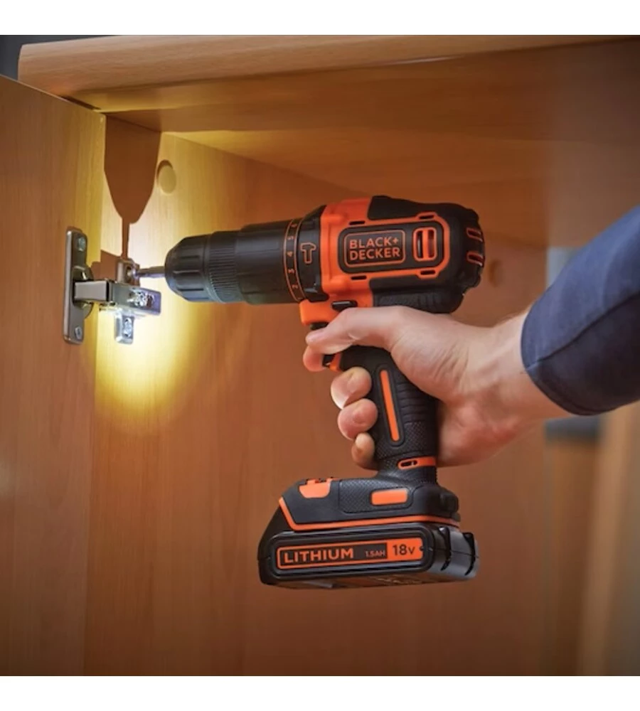 KIT VALIGETTA TRAPANO AVVITATORE A PERCUSSIONE A BATTERIA BLACK+DECKER "BDCHD18KB-QW" 2 BATTERIE 18V