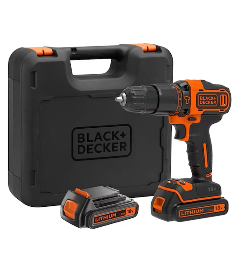 KIT VALIGETTA TRAPANO AVVITATORE A PERCUSSIONE A BATTERIA BLACK+DECKER "BDCHD18KB-QW" 2 BATTERIE 18V