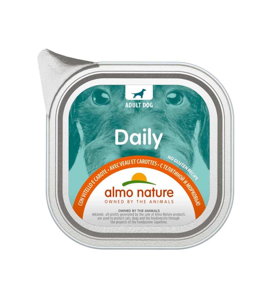 VASCHETTA DA 100 GR. CON VITELLO E CAROTE, ALIMENTO UMIDO PER CANI.