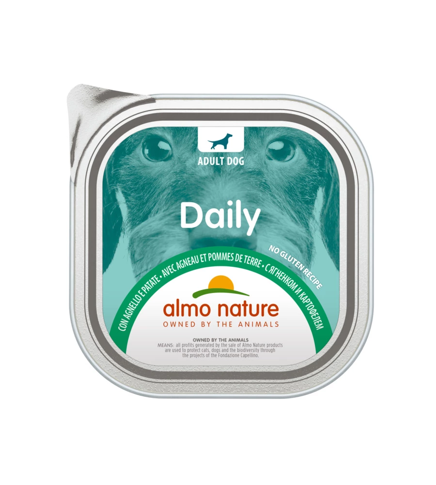 VASCHETTA DA 300 GR. CON AGNELLO E PATATE, ALIMENTO UMIDO PER CANI.