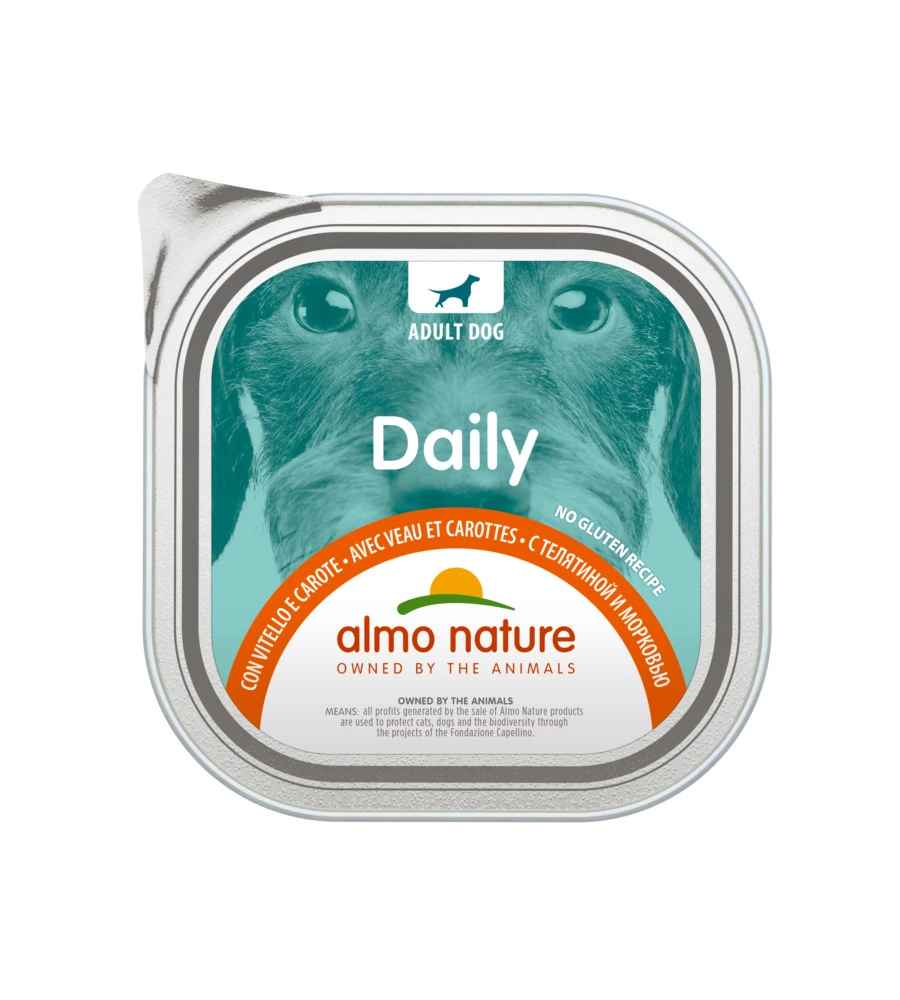 VASCHETTA DA 300 GR. CON VITELLO E CAROTE, ALIMENTO UMIDO PER CANI.