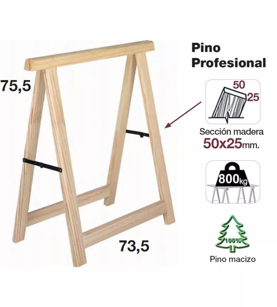 CAVALLETTO PIEGHEVOLE DA LAVORO IN PINO PROFESSIONALE 73,5x75 CM